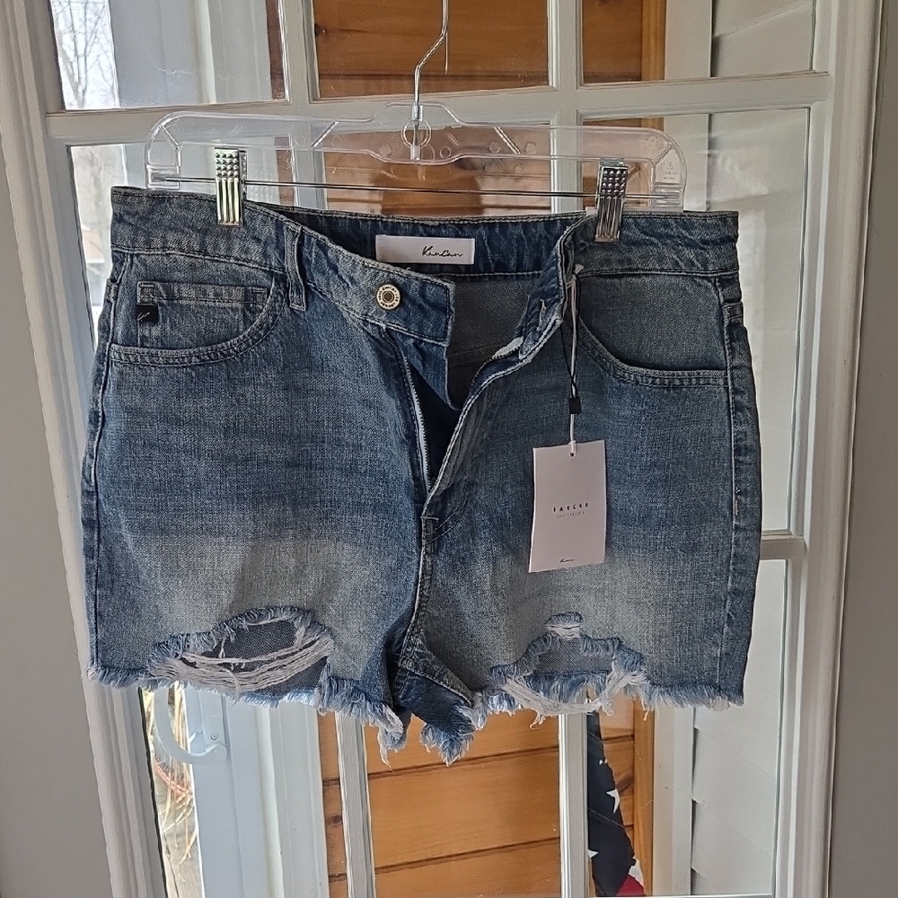 KanCan Distressed Medium Blue Denim Cutoff Shorts